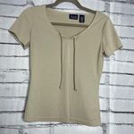 Hillard & Hanson Cream Fitted Tie Front T-Shirt V-Neck Drawstring Neckline SZ XS Photo 3