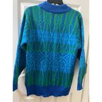 Liz Claiborne VTG Women’s Sweater Sz M Chunky Knit Blue GREEN GEOMETRIC Photo 8