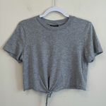 Topshop Crop Top T-shirt Grey Knot Front Knit Short Sleeve ~ Women’s Size 2 Photo 0