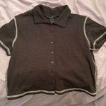 Forever 21 Black Collared Crop Top With White Outline Photo 0