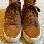 Frye  Lena Suede Leather High Top Lace Up Sneakers  Camel Brown Size 5.5 Photo 2