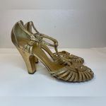 Tory Burch  Vintage Metallic Gold Leather Deco Style Heels Size 10‎ M Photo 3