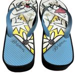 Brighton Love Platform Sandals Flip Flops 9 Black Blue Abstract Silver Heart Photo 5