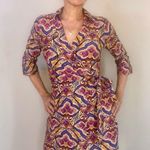 Aryeh  boho stretch 3/4 sleeve multicolor printed wrap mini dress Medium Photo 4