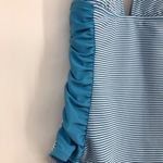 VM Size L Swimsuit One Piece Blue Stripe Ruched Panels Triangle Halter Top Size L Photo 2