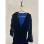 FRNCH  Paris Wrap Dress Size Small Velvet Long Sleeve Black Blue Preppy Winter Photo 3