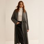 COMMENSE Essential Versatile Long Trench Coat Grey Herringbone XS Oversized NWT Black Photo 2