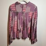 Fate Top Women L Pink Purple Long Sleeve Modest Abstract Ruffle Blouse Career Size L Photo 1