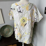 Rachel Zoe Linen Pastel Abstract Floral Popover Blouse 1X Spring Easter Summer Photo 2