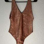 Koral Womens size S Pink Sand Ambition Reptile Bodysuit Cheeky Swim Deep V Neck Photo 36