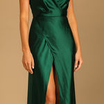 Lulus Fondly Loved Dark Green Satin Wrap Maxi Dress Photo 0