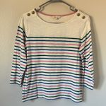 Boden Heather Jersey Breton Colorful Striped 3/4 Sleeve Top US 8 UK 12 White Photo 2