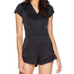 Bebe Ruffle Hem V-Neck Short Sleeve Stretch Satin Romper Jet Black Size 4 Photo 5