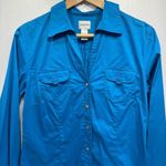 Chico's Chico’s Bold Turquoise Blue Tailored Button Front Long Sleeve Top Size 1/M Photo 6