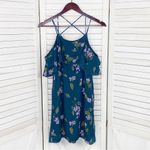 Mi Ami Francesca’s Floral Cold Shoulder Tiered Ruffle Shift Dress Teal XS Blue Photo 7