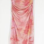 ZARA NWT  Mesh Ruched Strapless‎ Midi Dress XL Pink Photo 0