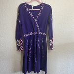 Sahalie Medium Purple Embroidered Sweater Pleated Hippie Boho Cotton Knit Dress Photo 1