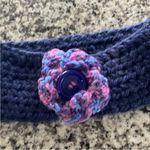 Bohemian Style Knitted Winter Navy Blue Headband. Photo 2