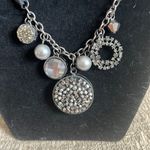 Statement Necklace Ribbon Tie with Silver and Black Beads Extra Long Photo 2