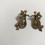 Brass Antique Gold Bronze Tone Lizard Earrings Light Salmon Rhinestones Orange Photo 1