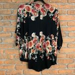 Mauve Floral Print Kimono Small Black Open Front Lightweight Cover Up Cardigan Photo 1