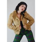 Betsey Johnson  Vintage 1990's Teddy Crop Faux Fur Jacket Tan Brown‎ Size 2 Photo 1