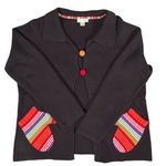 Christopher & Banks Women's Black Cotton Cardigan Sweater L Striped Long Sleeve Photo 0