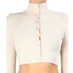 The Range  Beige Button Front Cropped Alloy Rib‎ Knit Turtleneck Cardigan EUC M Photo 3