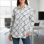 Loft Plaid Button-Down Shirt White Blue Classic Casual Business office - Size XL Photo 1