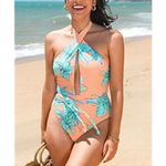 Cupshe Blooming Flowers Wrap Neck One Piece Swimsuit LARGE Hawaiian Beach NWT Photo 1