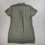 French Curve Linen Dress Womens Medium Olive Green Fringe Trim Pockets Casual Photo 10