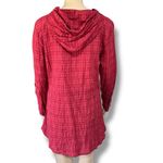 Boutique  Womens Hooded Tunic Top Long Sleeve Plaid Lightweight Red Medium Photo 4