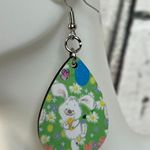 Handmade Easter Bunny Green Teardrop Dangle Pierced Earrings Photo 0