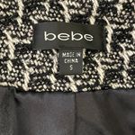 Bebe Wool Blend Belted Coat Snap Buttons Black White Metallic Silver Threads Sm Photo 10