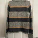 Garnet Hill  Gray Striped Turtle Cowl Neck Pullover Sweater Size Medium Photo 3