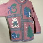 VTG Private Eyes Knit Grandma Christmas Sweater Pink Size L Photo 2