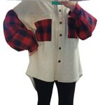 POL Shacket/shirt. Light Heathered Gray with Buffalo plaid accents. Size… Photo 7