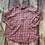 Hem & Thread Women’s  Flannel Shirt Orange Blue Frayed Edges Size Large Oversized Photo 0