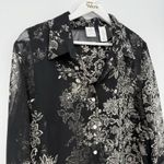 Emma James Black Floral Button Front Sheer Blouse Top Size 16 Photo 1