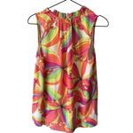 Trina Turk ‎ Verbenia Sleeveless Abstract-Print Ruffle Top Medium Pink Orange Photo 4