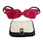 Betsey Johnson Black & White Quilted Large Red Bow Chain Strap Shoulder Purse Photo 0