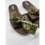 OkaB Oka Bee Brown Madison Slides Green Paisley Print Bow Slip On Sandals Small Size 6 Photo 2