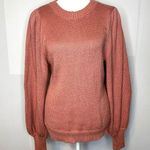Revolve 525 Pink Cotton Knit Balloon Sleeve Crew Sweater Women's Medium Photo 0