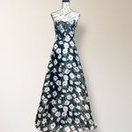Lulus  S Black White Floral Strapless Maxi Dress Bustier Organza Wedding Guest Photo 2