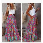 NEW Bright Color High Waist Tie Maxi Skirt Pockets L Pink Size L Photo 1
