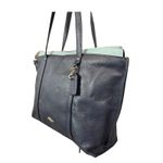Coach May Navy Blue Pebbled Leather Tote Shoulder Bag Two Tone Light Blue Trim Photo 14