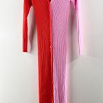 STAUD Long Sleeve Ribbed Shoko Colorblock Midi Sweater Dress Pink Red Medium Photo 7