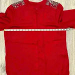 Venus  Red Satin Black Crochet Lace Button Up Top Long Sleeve Blouse Size 12 Photo 2