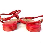 Cole Haan Red Natural Bow Stripe Tstrap Sandal Ankle Womens Size 10 Photo 5