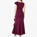Eliza J  | Maroon Asymmetrical Ruffle Scuba Maxi Gown, Size 12 Photo 1